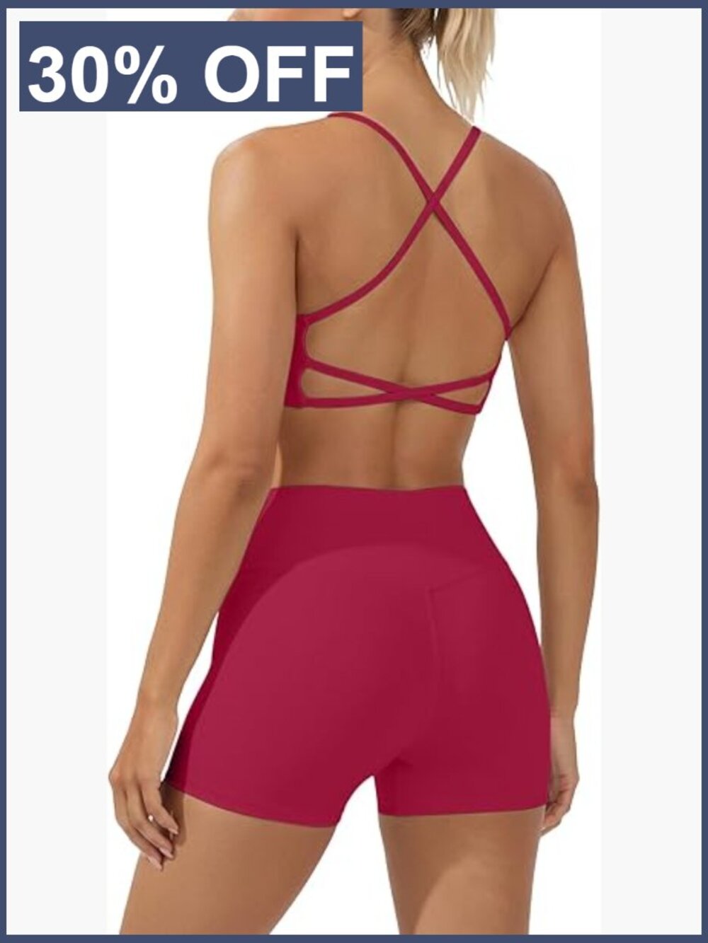 2 Piece Workout Sets Criss Cross Back High Waisted Biker Shorts Butt Lifting